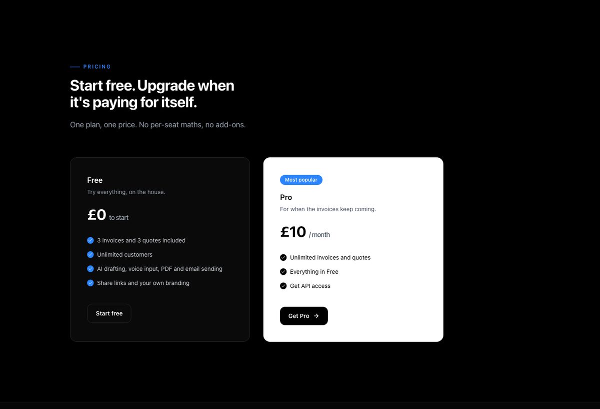 Billery landing pricing