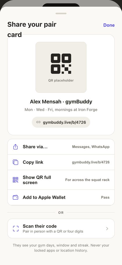 First build: shareable pair card with QR code