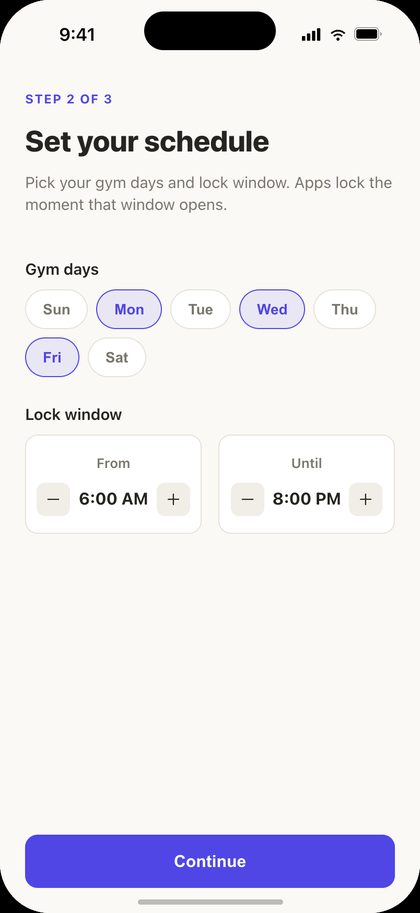 First build: set gym days and lock window